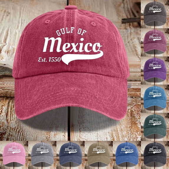 Men Women Gulf of Mexico Hat Unisex Washed Denim Printed Baseball Cap Spring Fall Summer Pink One Size