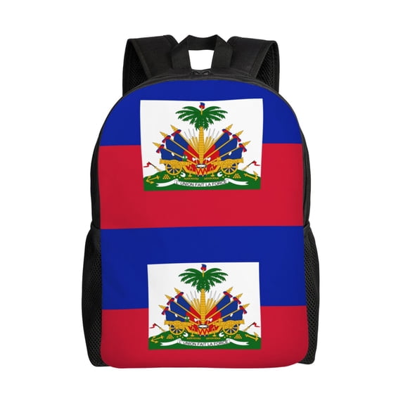 Men Women Haitian Flag Laptop Backpack For Outdoor Camping Travel Daypack Casual Bag