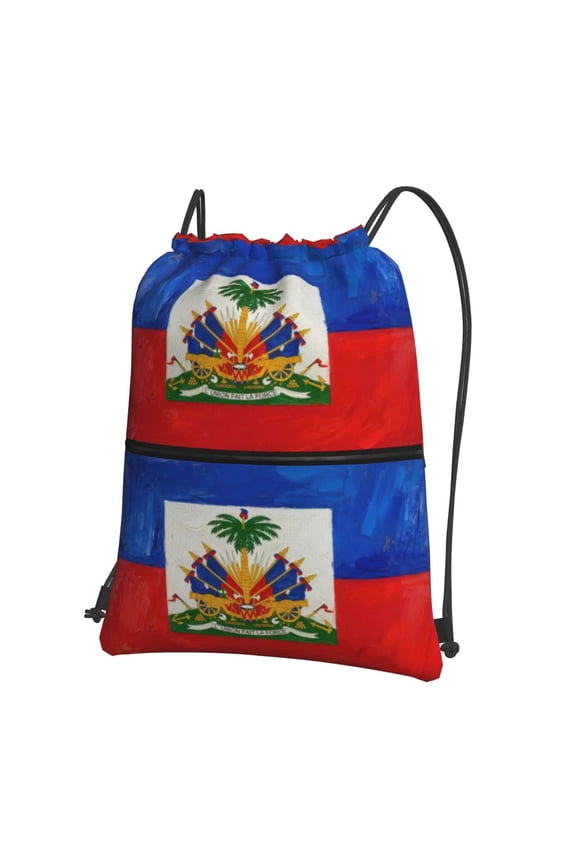 Men Women Haitian Flag Sport Gym Water Resistant Sackpack Drawstring Backpack Bag