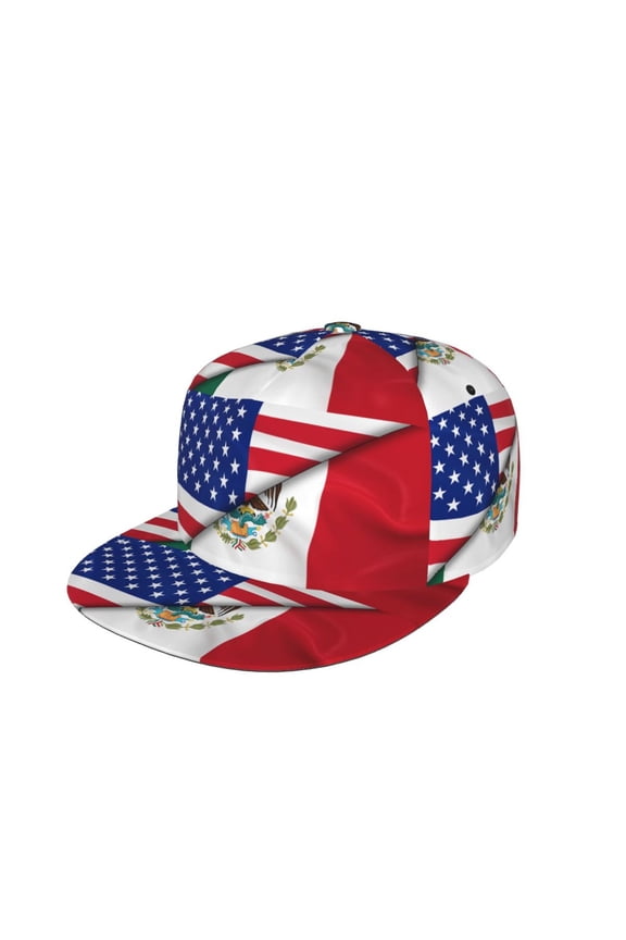 Men Women Half Mexican Half America Flat Bill Hip Hop Visor Snapback Hat Adjustable Baseball Cap