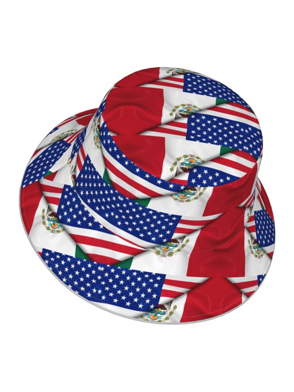 Men Women Half Mexican Half America Reflective Bucket Hat Reversible Runner Cap Visor Hat