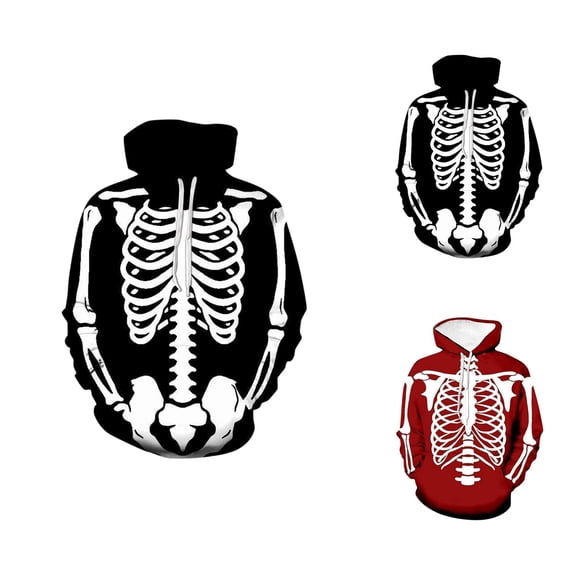 Men Women Halloween Skeleton 3D Print Hoodie Sweatshirt Long Sleeve Crewneck Cos Casual Unisex Top