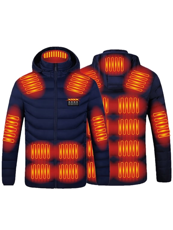 Men Women Heated Jacket 19 Heating Zones Hooded Coat Jackets USB Winter Unisex Winter Warm Thermal Outwear Coats Blue S