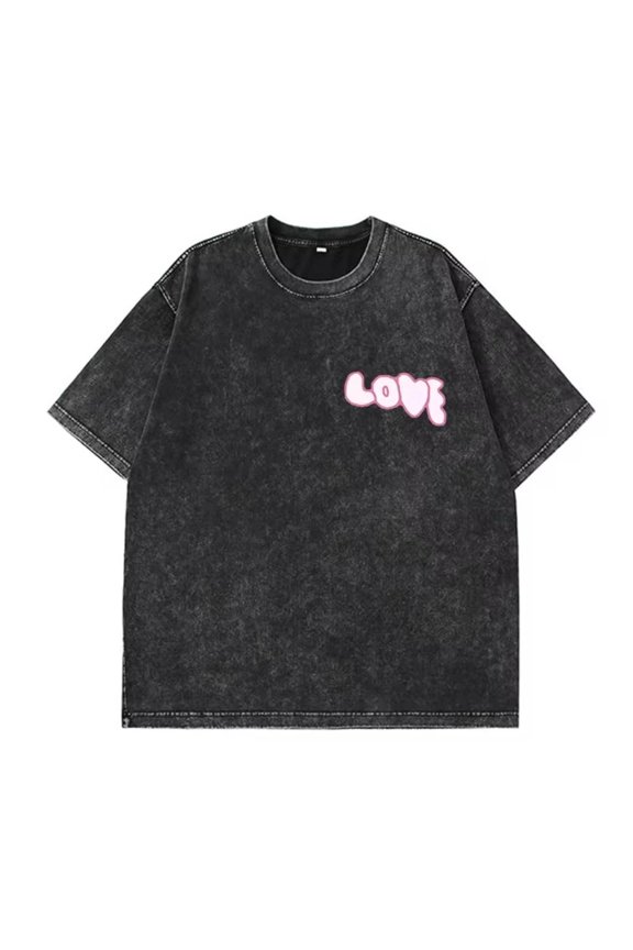 Men Women High-Quality Love Print Cotton Retro Tops Holiday Gifts Shirts