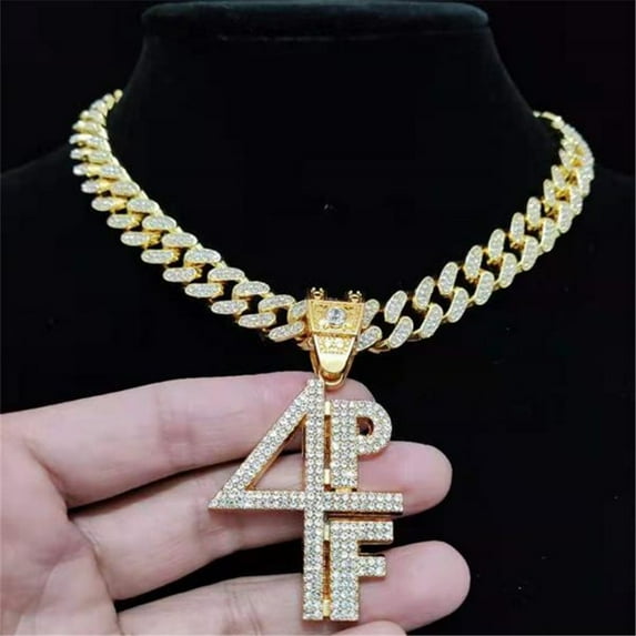 Men Women Hip Hop 4PF Letter Pendant Necklace Miami Cuban Chain Iced Out Bling Bling HipHop Necklaces Fashion Charm Jewelry