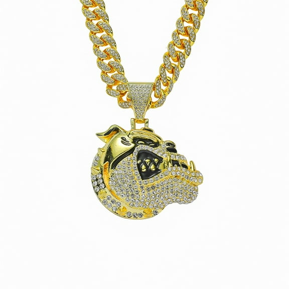 Men Women Hip Hop Animal Dog Head Pendant Necklace 13mm Crystal Cuban Chain HipHop Iced Out Bling Necklaces Fashion Charm Jewelry