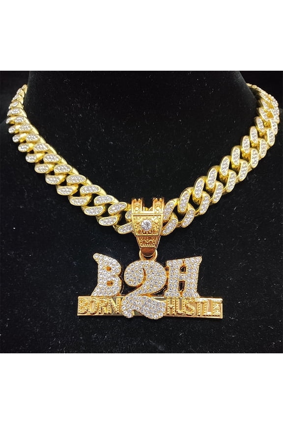 Men Women Hip Hop Born To Hustle Pendant Necklace with 13mm Crystal Cuban Chain HipHop B2H Necklaces Letter Charm Jewelry Gifts
