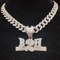 thumbnail image 1 of Men Women Hip Hop Born To Hustle Pendant Necklace with 13mm Crystal Cuban Chain HipHop B2H Necklaces Letter Charm Jewelry Gifts, 1 of 7