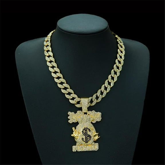 Men Women Hip Hop Cartoon Money Bag Pendant Necklace with 15mm Crystal Cuban Chain HipHop Iced Out Bling Necklaces Fashion Charm Jewelry