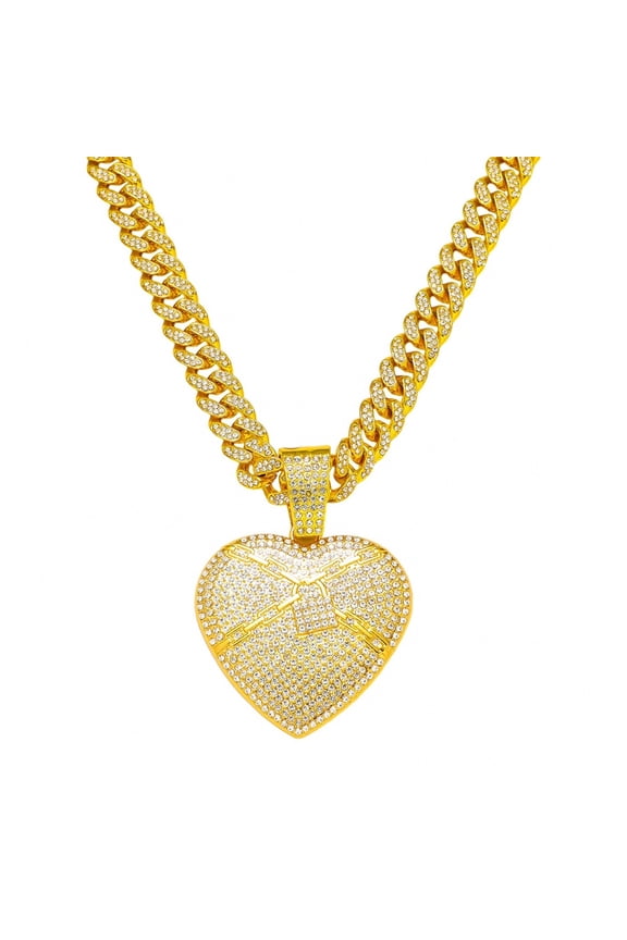 Men Women Hip Hop Chain Lock Heart-shaped Pendant Necklace 13mm Crystal Cuban Chain HipHop Iced Out Bling Necklaces Fashion Charm Jewelry