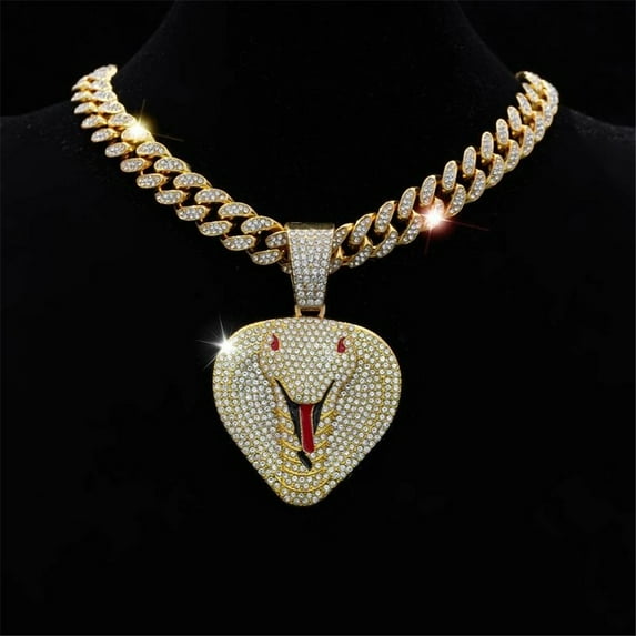 Men Women Hip Hop Creative Cobra Pendant Pendant Necklace With 15mm Crystal Cuban Chain HipHop Iced Out Bling Necklaces Fashion Charm Jewelry