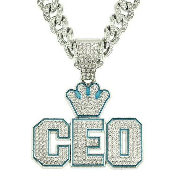 Men Women Hip Hop Crown Letter CEO Pendant Necklace With Crystal Cuban Chain HipHop Iced Out Bling Necklaces Fashion Charm Jewelry