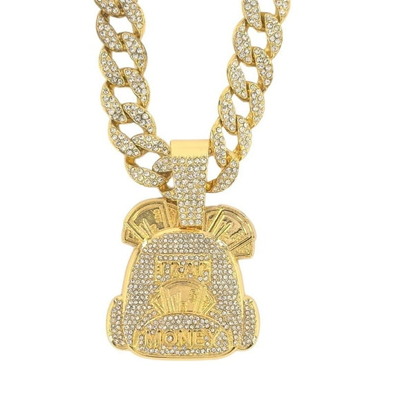 Men Women Hip Hop Letter Money Bag Pendant Pendant Necklace with 15mm Crystal Cuban Chain HipHop Iced Out Bling Necklaces Fashion Charm Jewelry