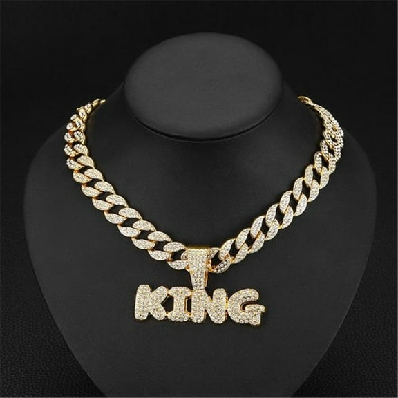 Men Women Hip Hop Letters KING Pendant Necklace with 15mm Cuban Chain HipHop Iced Out Bling Necklaces Fashion Charm Jewelry