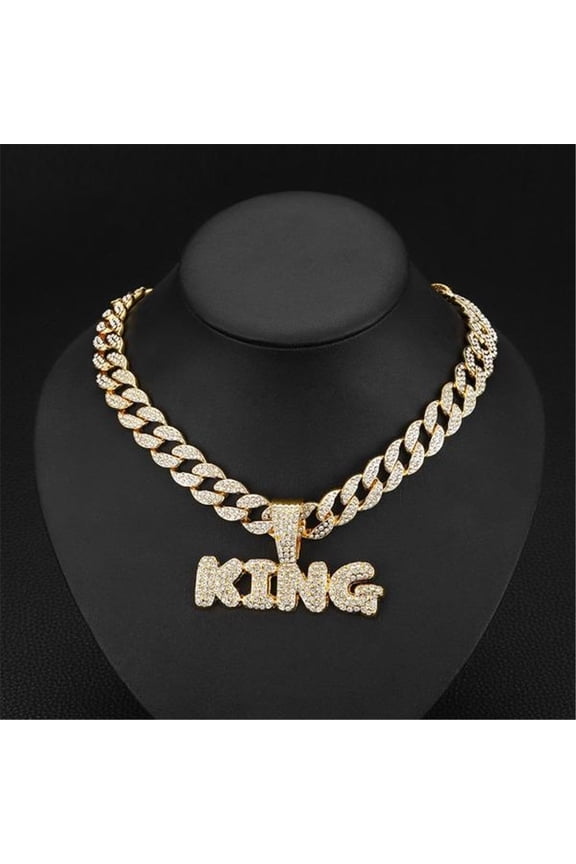 Men Women Hip Hop Letters KING Pendant Necklace with 15mm Cuban Chain HipHop Iced Out Bling Necklaces Fashion Charm Jewelry