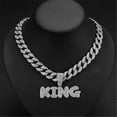 thumbnail image 1 of Men Women Hip Hop Letters KING Pendant Necklace with 15mm Cuban Chain HipHop Iced Out Bling Necklaces Fashion Charm Jewelry, 1 of 7
