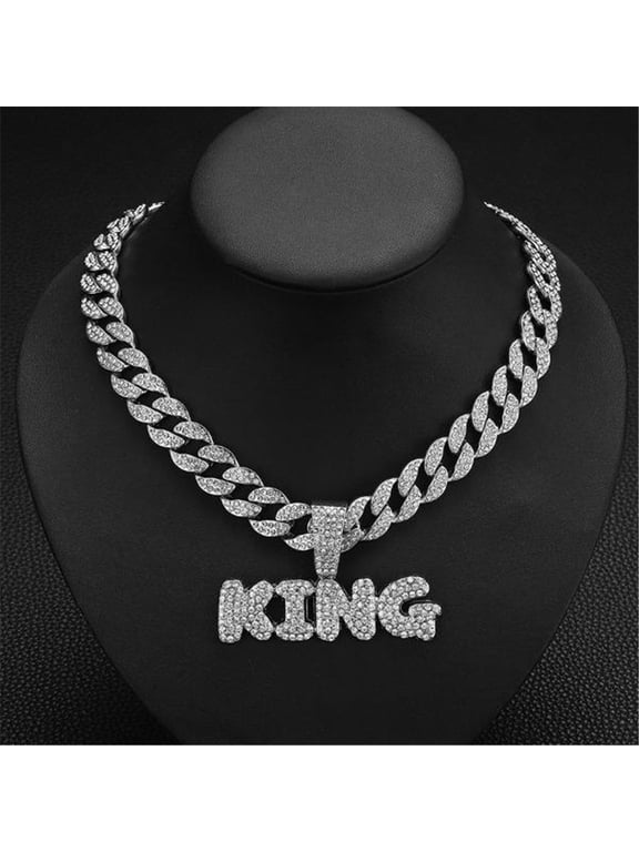 Men Women Hip Hop Letters KING Pendant Necklace with 15mm Cuban Chain HipHop Iced Out Bling Necklaces Fashion Charm Jewelry