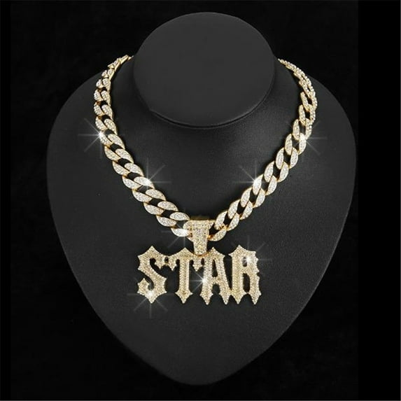 Men Women Hip Hop Letters STAR Pendant Necklace with 15mm Cuban Chain HipHop Iced Out Bling Necklaces Fashion Charm Jewelry