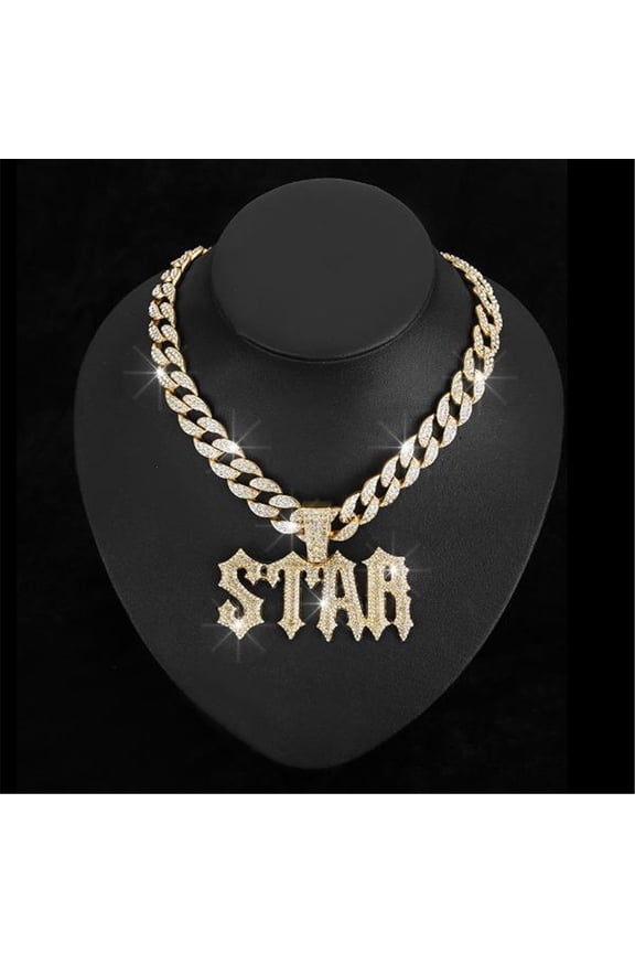 Men Women Hip Hop Letters STAR Pendant Necklace with 15mm Cuban Chain HipHop Iced Out Bling Necklaces Fashion Charm Jewelry