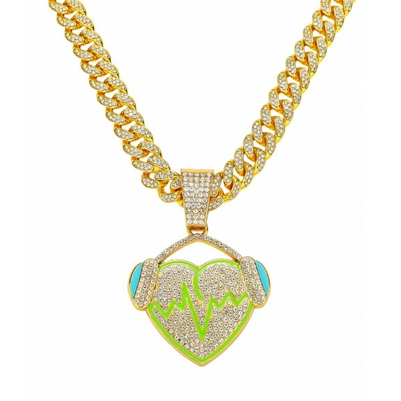 Men Women Hip Hop Music Headset Pendant Pendant Necklace With 15mm Crystal Cuban Chain HipHop Iced Out Bling Necklaces Fashion Charm Jewelry