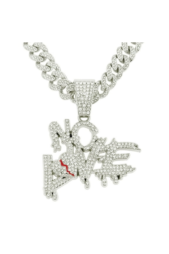 Men Women Hip Hop NO LOVE Pendant Necklace 13mm Crystal Cuban Chain HipHop Iced Out Bling Necklaces Fashion Charm Jewelry