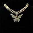 thumbnail image 1 of Men Women Hip Hop New Butterfly Pendant Necklace 15mm Crystal Cuban Chain HipHop Iced Out Bling Necklaces Fashion Charm Jewelry, 1 of 5