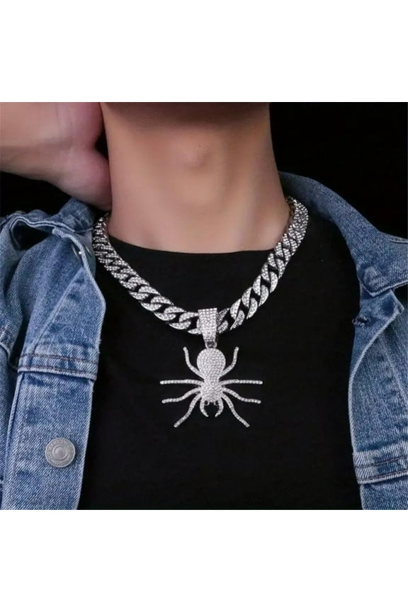 Men Women Hip Hop New Fashionable and Personalized Spider  Pendant Necklace 15mm Crystal Cuban Chain HipHop Iced Out Bling Necklaces Fashion Charm Jewelry