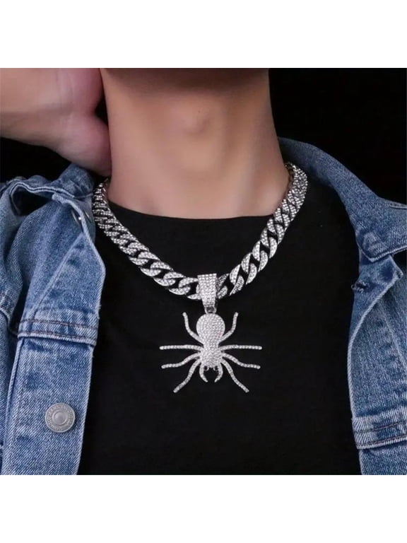 Men Women Hip Hop New Fashionable and Personalized Spider Pendant Necklace 15mm Crystal Cuban Chain HipHop Iced Out Bling Necklaces Fashion Charm Jewelry