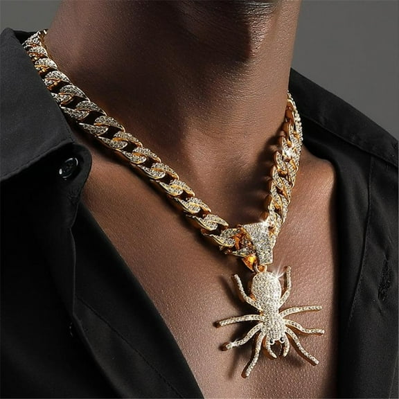 Men Women Hip Hop New Fashionable and Personalized Spider  Pendant Necklace 15mm Crystal Cuban Chain HipHop Iced Out Bling Necklaces Fashion Charm Jewelry