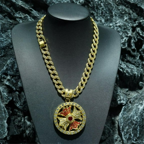 Men Women Hip Hop New Rotatable Cross Pendant Necklace with 15mm Crystal Cuban Chain HipHop Iced Out Bling Necklaces Fashion Charm Jewelry