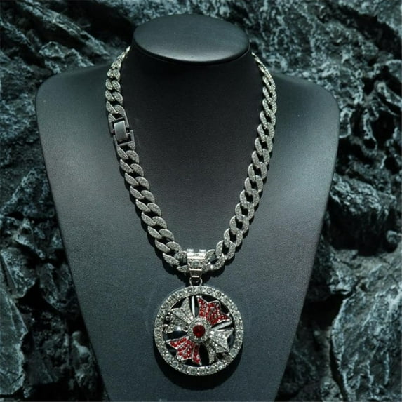 Men Women Hip Hop New Rotatable Cross Pendant Necklace with 15mm Crystal Cuban Chain HipHop Iced Out Bling Necklaces Fashion Charm Jewelry