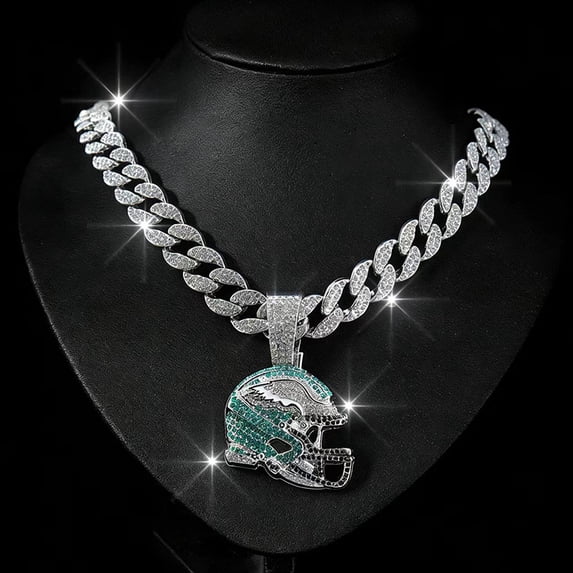 Men Women Hip Hop New Rugby Helmet Pendant Necklace 15mm Crystal Cuban Chain HipHop Iced Out Bling Necklaces Fashion Charm Jewelry