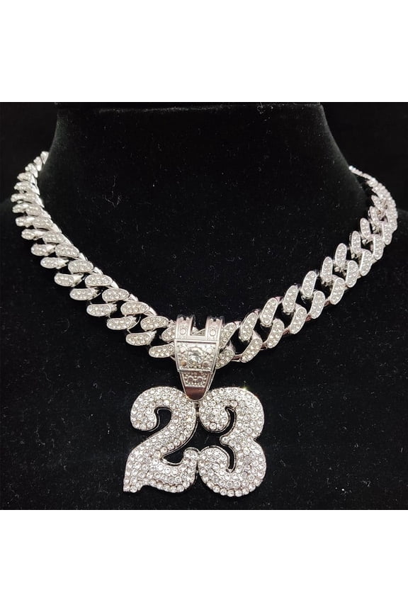 Men Women Hip Hop Number 23 Pendant Necklace Crystal Cuban Chain HipHop Iced Out Bling Necklaces Fashion Charm Jewelry