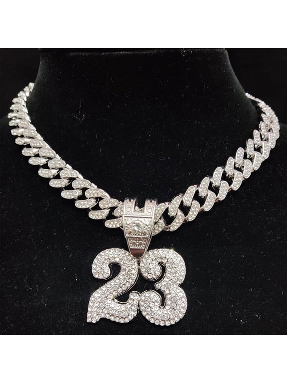 Men Women Hip Hop Number 23 Pendant Necklace Crystal Cuban Chain HipHop Iced Out Bling Necklaces Fashion Charm Jewelry