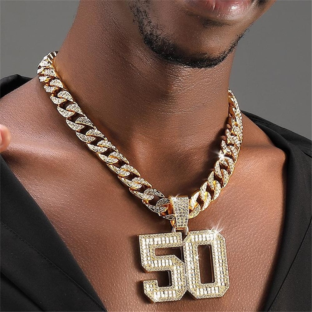 Men Women Hip Hop Number 50 Pendant Necklace With 15mm Crystal Cuban Chain HipHop Iced Out Bling Necklaces Fashion Charm Jewelry