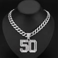 thumbnail image 1 of Men Women Hip Hop Number 50 Pendant Necklace With 15mm Crystal Cuban Chain HipHop Iced Out Bling Necklaces Fashion Charm Jewelry, 1 of 6