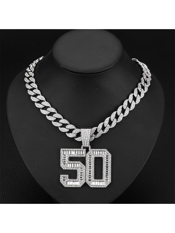 Men Women Hip Hop Number 50 Pendant Necklace With 15mm Crystal Cuban Chain HipHop Iced Out Bling Necklaces Fashion Charm Jewelry