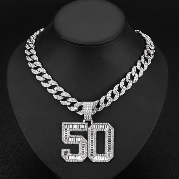 Men Women Hip Hop Number 50 Pendant Necklace With 15mm Crystal Cuban Chain HipHop Iced Out Bling Necklaces Fashion Charm Jewelry