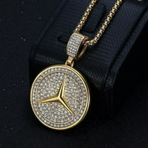 Men Women Hip Hop Round 14K Yellow Gold Pendant Necklace Crystal Cuban Chain Iced Out Bling HipHop Necklaces Fashion Charm Jewelry