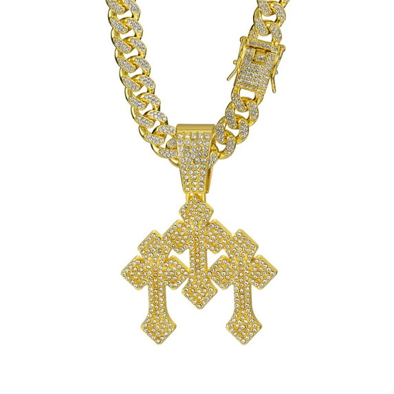 Men Women Hip Hop Three Crosses Pendant Necklace 13mm Crystal Cuban Chain HipHop Iced Out Bling Necklaces Fashion Charm Jewelry