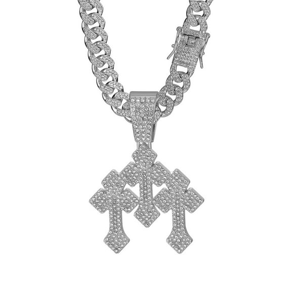 Men Women Hip Hop Three Crosses Pendant Necklace 13mm Crystal Cuban Chain HipHop Iced Out Bling Necklaces Fashion Charm Jewelry