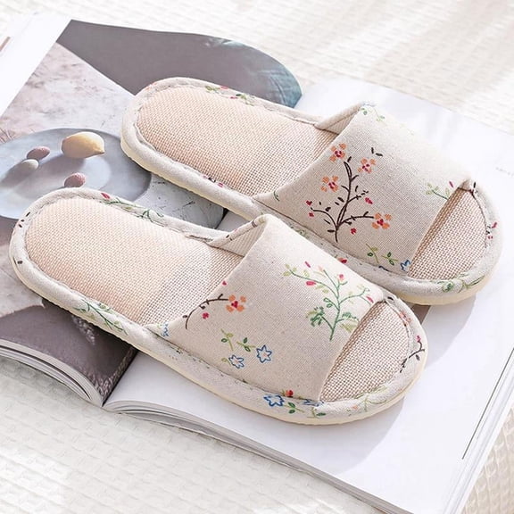 Men Women Home Slippers Shoes Anti-slip Soft Sole Slippers Indoor Floor Cotton Linen Weave Open Toe Home Slippers