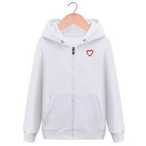 Men Women Hoodies Autumn Winter Heart Two Points Embroidery Zipper Pocket Thick Fleece Solid Unisex Couple Casual Sweater