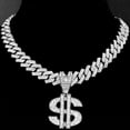 thumbnail image 1 of Men Women Iced Out 14MM Cuban Chain Hip Hop Dollar Sign Pendant Necklace 2 Row Prong Miami Cuban Link Chain Rapper Jewelry QHY, 1 of 3