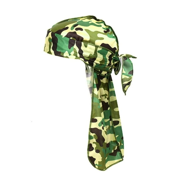 Men Women Imitation Silk Durag Pirate Cap Bright Contrast Color Camouflage Waves Bandana Turban Hat Long Tail Colorful Beanie Headwrap