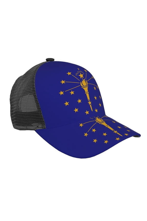 Men Women Indiana Flag Logo Adjustable Trucker Hat Lightweight Mesh Back Baseball Cap One Size