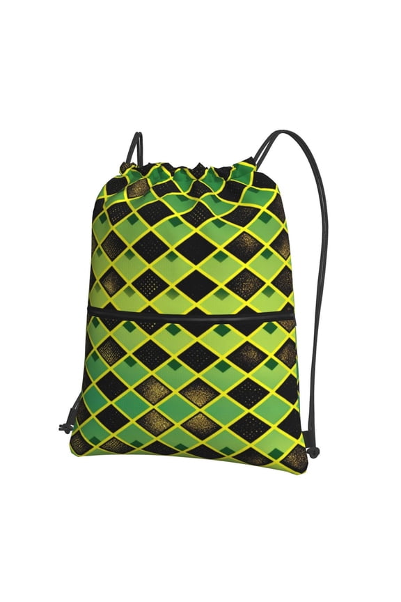 Men Women Jamaican Stripe Pattern Sport Gym Water Resistant Sackpack Drawstring Backpack Bag