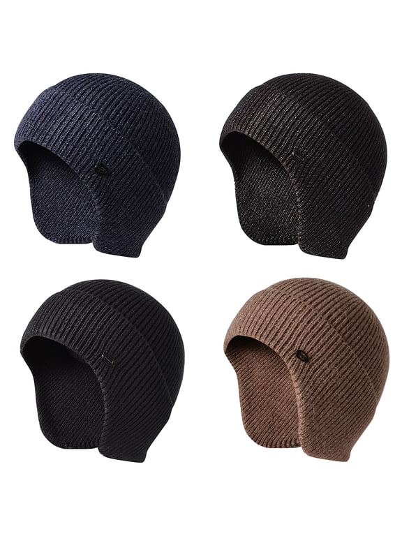 Men Women Knit Hat Winter Warm Stretch Beanie Ear Flaps Cap Outdoor Work Ski