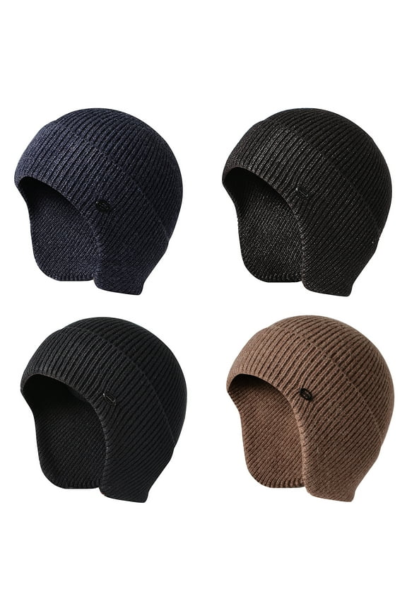 Men Women Knit Hat Winter Warm Stretch Beanie Ear Flaps Cap Outdoor Work Ski