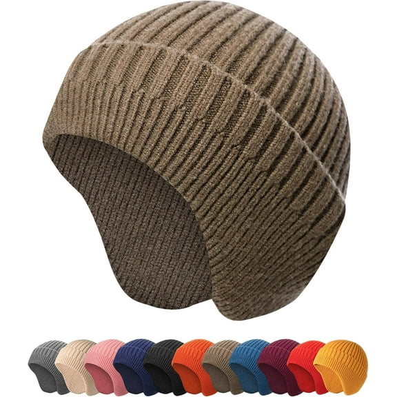 Men  Women Knitted Hat Women Earflap Winter Hats Mens Wool Cap Warm Skull Cap Slouchy with Ear Warmer